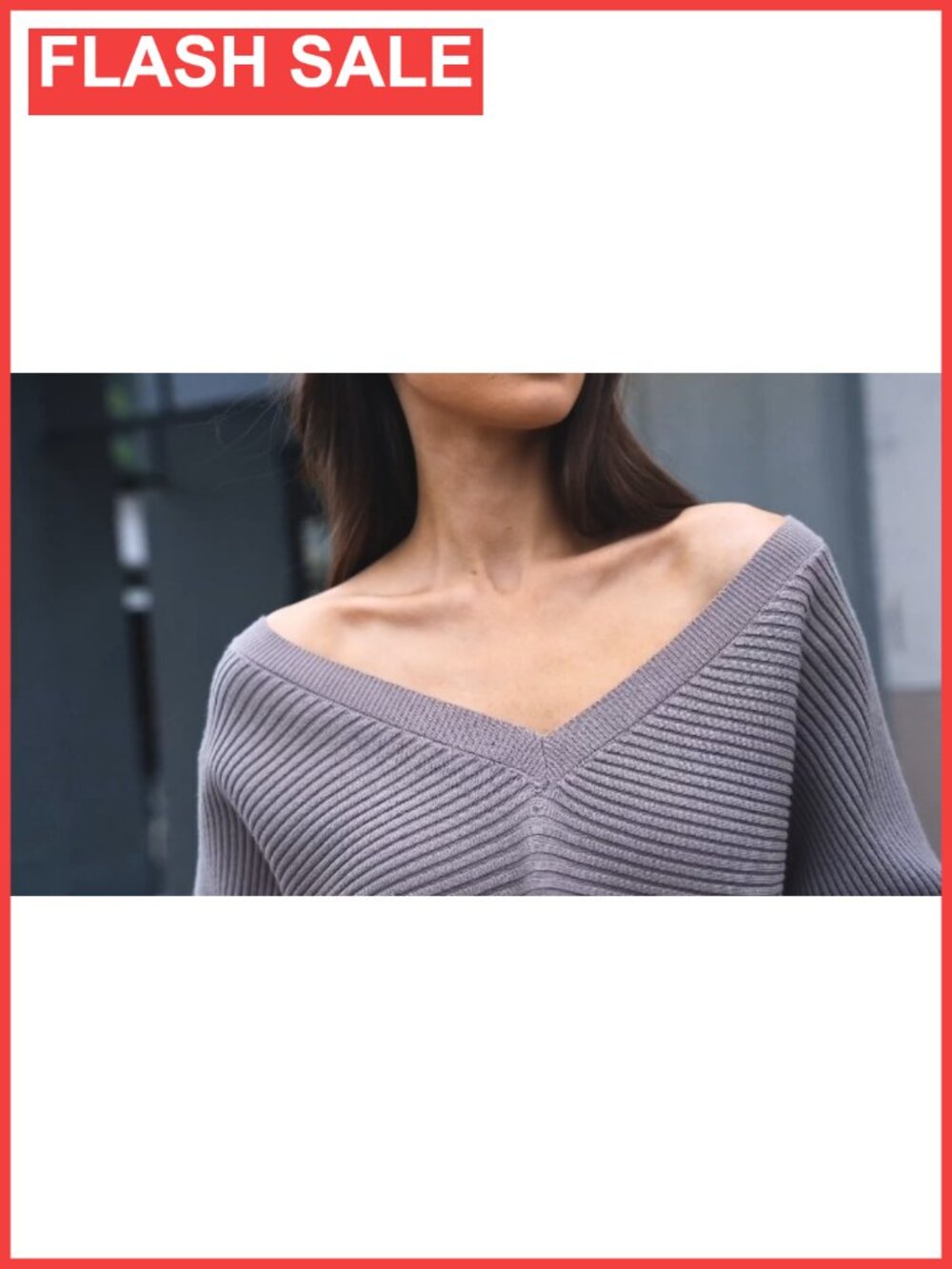 Off Shoulder Oversized Sweater Batwing Sleeve V-Neck Pullover - Picture 6 of 6